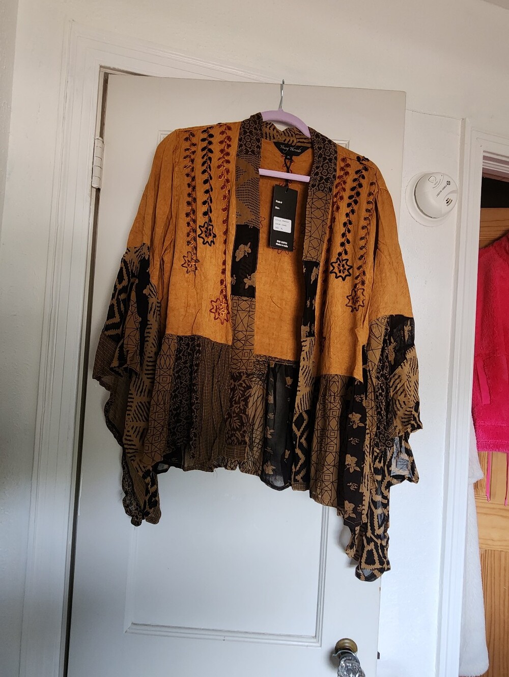 Young Threads Brown & Black Mixed-Print Kimono Jacket